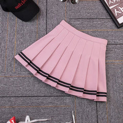 Women's High Waist Striped Pleated Mini Skirt - Cute Little Wish