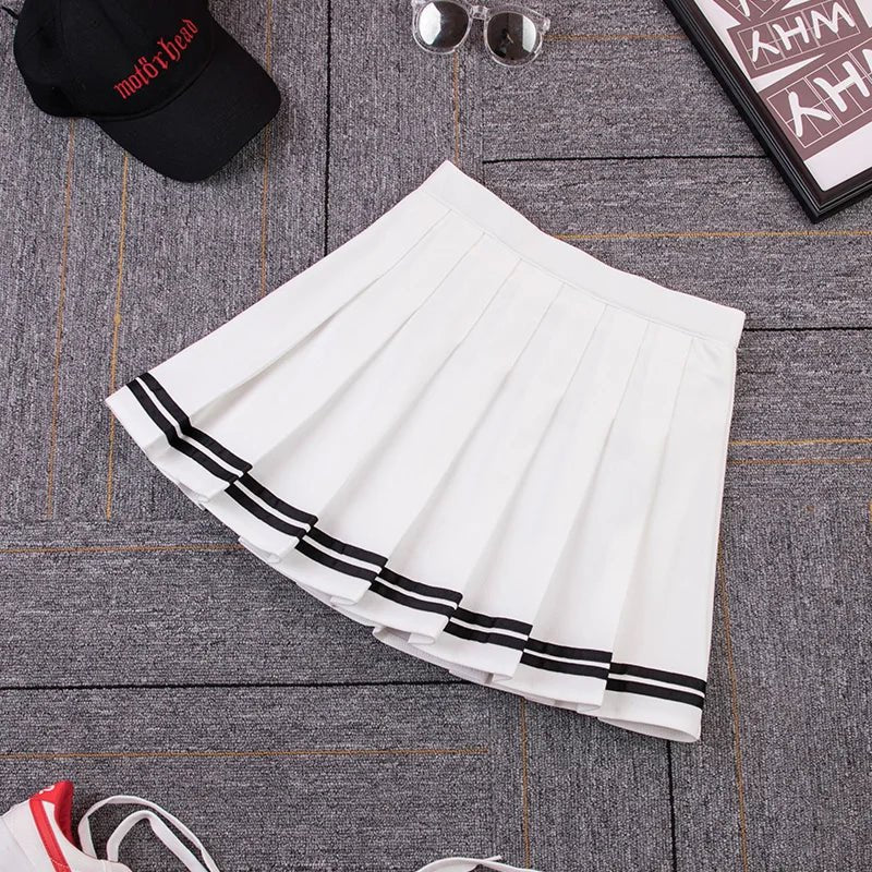 Women's High Waist Striped Pleated Mini Skirt - Cute Little Wish