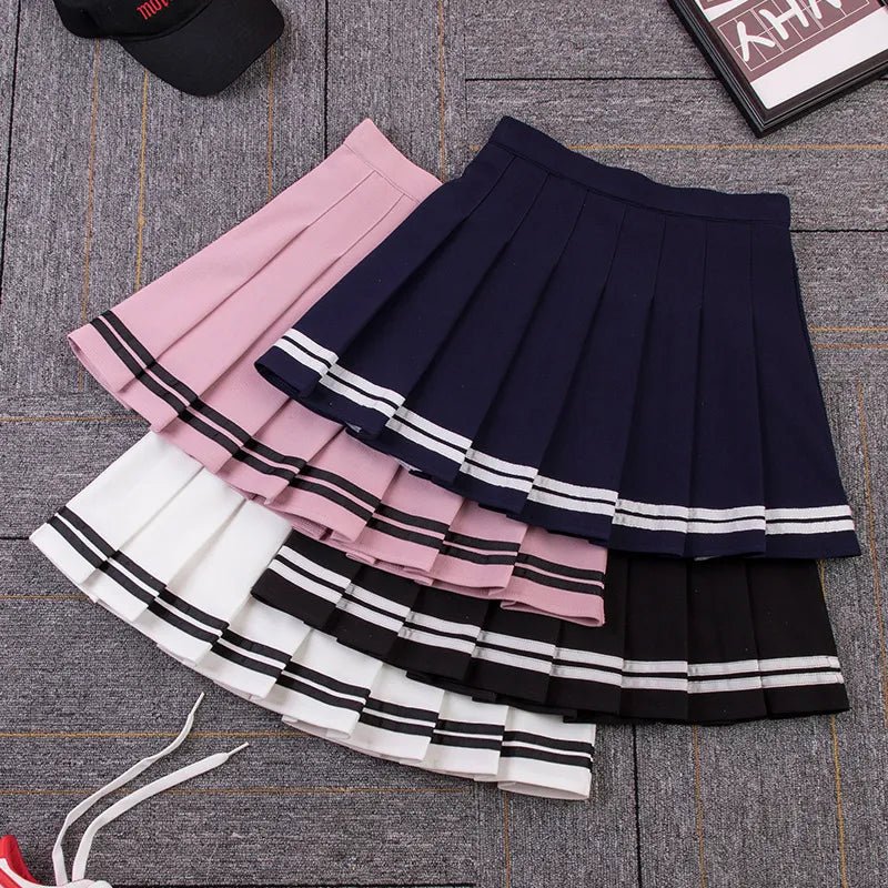 Women's High Waist Striped Pleated Mini Skirt - Cute Little Wish