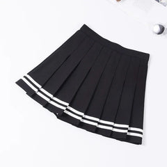 Women's High Waist Striped Pleated Mini Skirt - Cute Little Wish