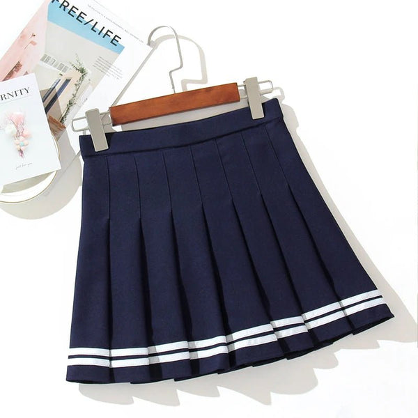 Women's High Waist Striped Pleated Mini Skirt