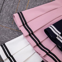 Women's High Waist Striped Pleated Mini Skirt - Cute Little Wish