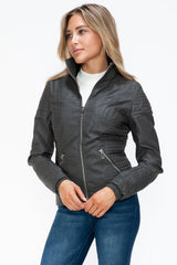 YMI Faux Layered Double - Zipper Jacket with Fuzzy Hood