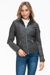 YMI Faux Layered Double - Zipper Jacket with Fuzzy Hood