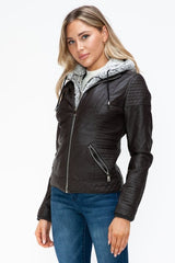 YMI Faux Layered Double - Zipper Jacket with Fuzzy Hood