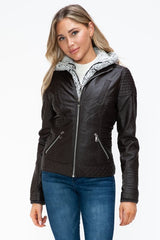 YMI Faux Layered Double - Zipper Jacket with Fuzzy Hood