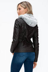 YMI Faux Layered Double - Zipper Jacket with Fuzzy Hood