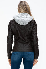 YMI Faux Layered Double - Zipper Jacket with Fuzzy Hood