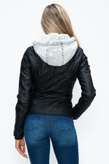 YMI Faux Layered Double - Zipper Jacket with Fuzzy Hood