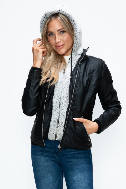 YMI Faux Layered Double - Zipper Jacket with Fuzzy Hood