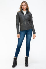 YMI Faux Layered Double - Zipper Jacket with Fuzzy Hood