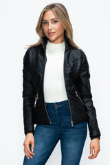 YMI Faux Layered Double - Zipper Jacket with Fuzzy Hood