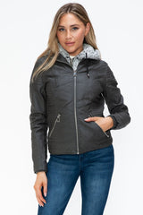 YMI Faux Layered Double - Zipper Jacket with Fuzzy Hood