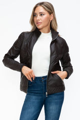 YMI Faux Layered Double - Zipper Jacket with Fuzzy Hood