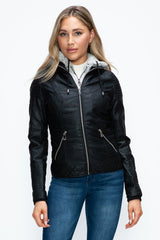 YMI Faux Layered Double - Zipper Jacket with Fuzzy Hood