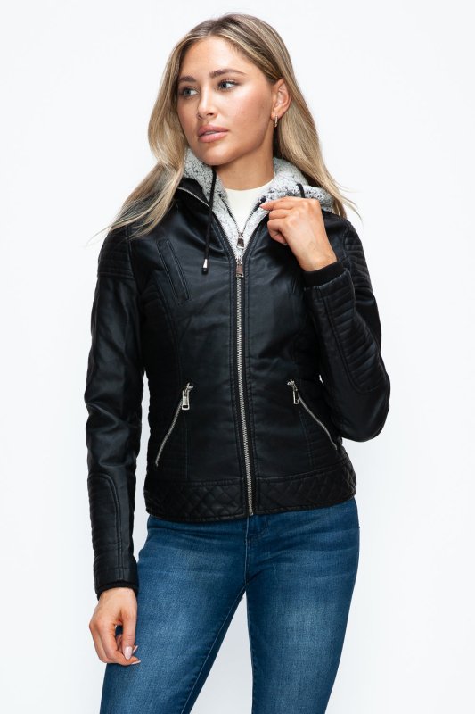 YMI Faux Layered Double - Zipper Jacket with Fuzzy Hood