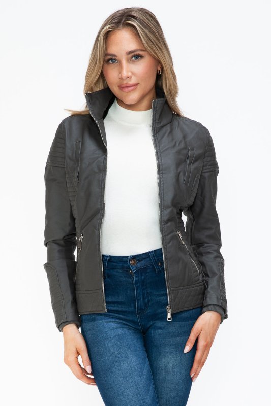 YMI Faux Layered Double - Zipper Jacket with Fuzzy Hood