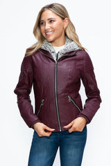 YMI Faux Layered Double - Zipper Jacket with Fuzzy Hood