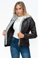 YMI Faux Layered Double - Zipper Jacket with Fuzzy Hood