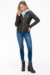 YMI Faux Layered Double - Zipper Jacket with Fuzzy Hood