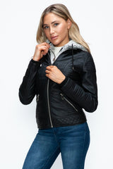 YMI Faux Layered Double - Zipper Jacket with Fuzzy Hood