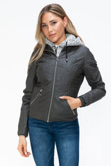 YMI Faux Layered Double - Zipper Jacket with Fuzzy Hood