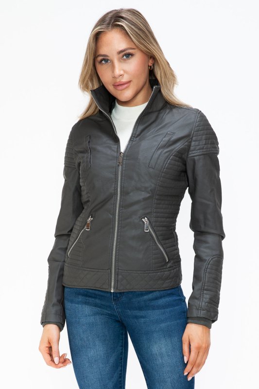 YMI Faux Layered Double - Zipper Jacket with Fuzzy Hood