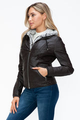 YMI Faux Layered Double - Zipper Jacket with Fuzzy Hood