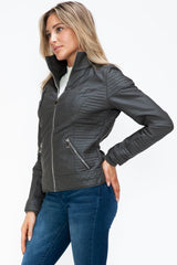 YMI Faux Layered Double - Zipper Jacket with Fuzzy Hood