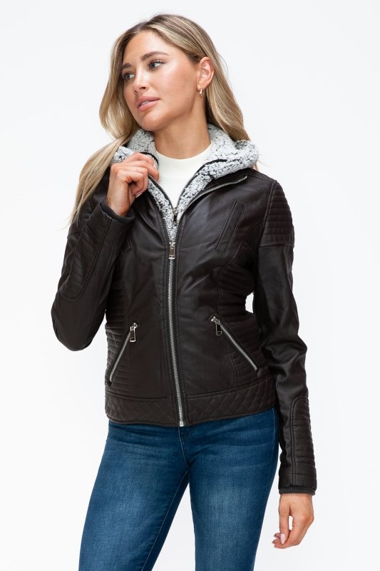 YMI Faux Layered Double - Zipper Jacket with Fuzzy Hood