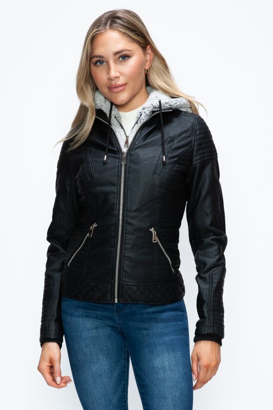 YMI Faux Layered Double - Zipper Jacket with Fuzzy Hood