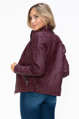 YMI Faux Layered Double - Zipper Jacket with Fuzzy Hood