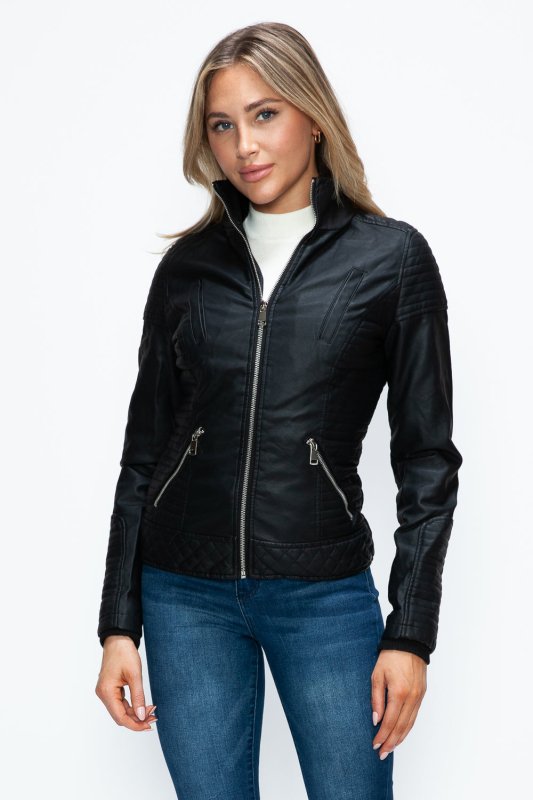 YMI Faux Layered Double - Zipper Jacket with Fuzzy Hood