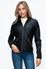 YMI Faux Layered Double - Zipper Jacket with Fuzzy Hood