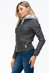 YMI Faux Layered Double - Zipper Jacket with Fuzzy Hood