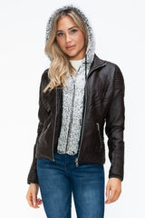 YMI Faux Layered Double - Zipper Jacket with Fuzzy Hood