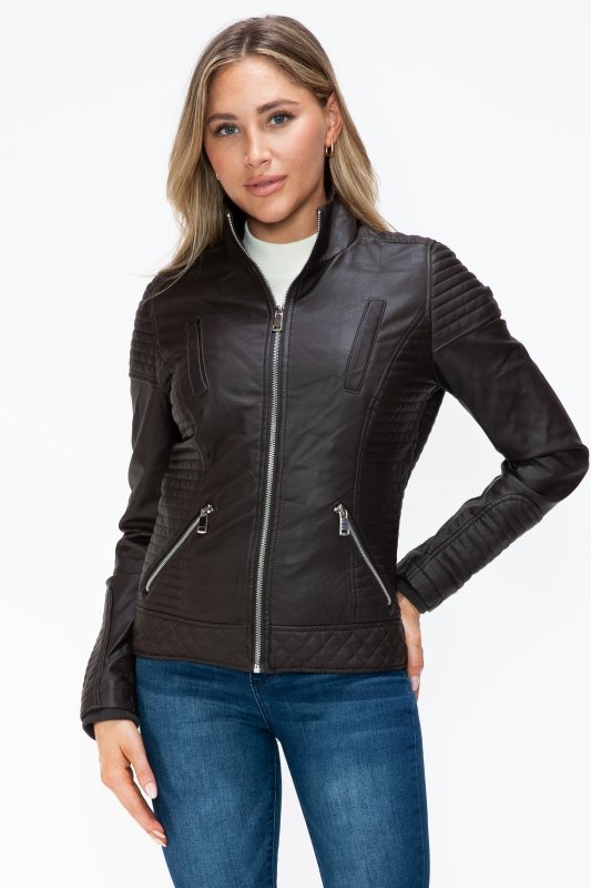 YMI Faux Layered Double - Zipper Jacket with Fuzzy Hood