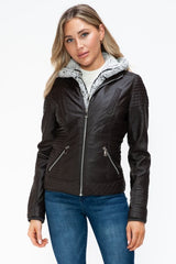 YMI Faux Layered Double - Zipper Jacket with Fuzzy Hood