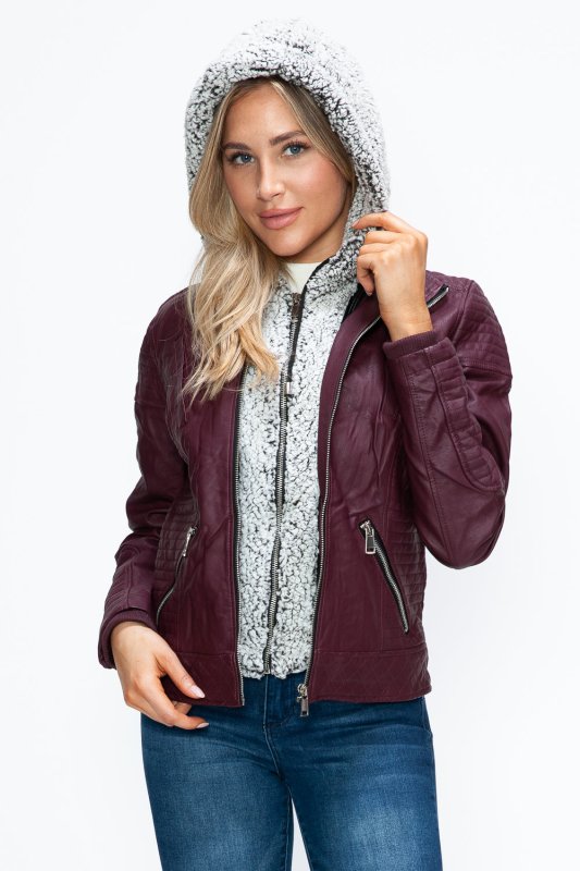 YMI Faux Layered Double - Zipper Jacket with Fuzzy Hood