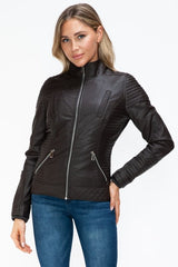 YMI Faux Layered Double - Zipper Jacket with Fuzzy Hood