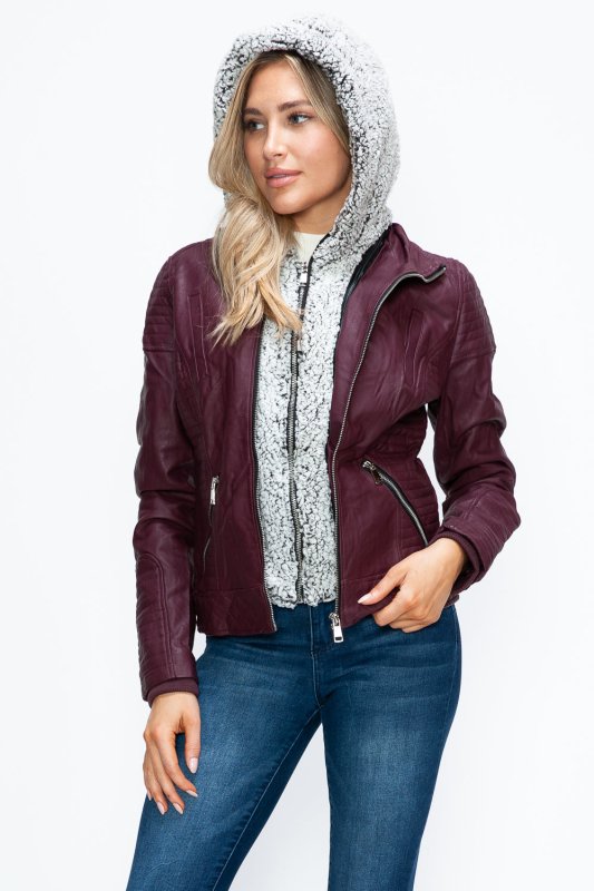 YMI Faux Layered Double - Zipper Jacket with Fuzzy Hood