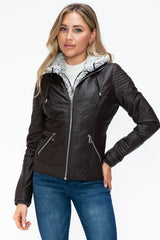 YMI Faux Layered Double - Zipper Jacket with Fuzzy Hood