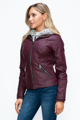 YMI Faux Layered Double - Zipper Jacket with Fuzzy Hood