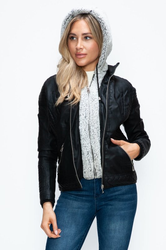 YMI Faux Layered Double - Zipper Jacket with Fuzzy Hood