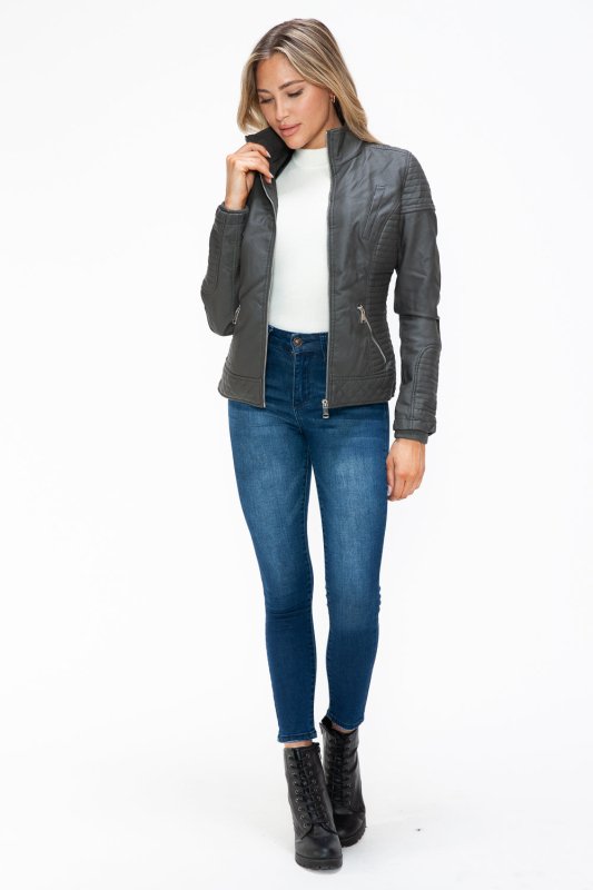 YMI Faux Layered Double - Zipper Jacket with Fuzzy Hood