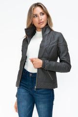 YMI Faux Layered Double - Zipper Jacket with Fuzzy Hood