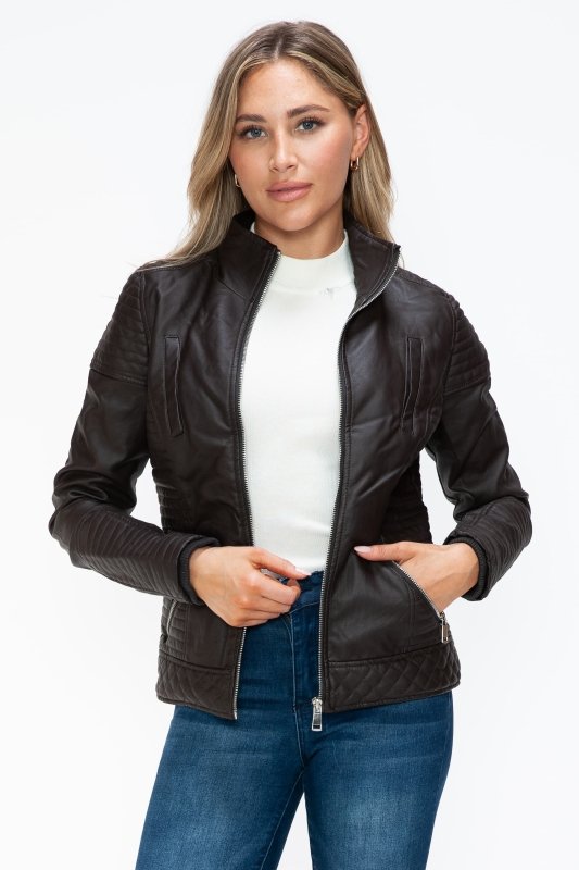 YMI Faux Layered Double - Zipper Jacket with Fuzzy Hood