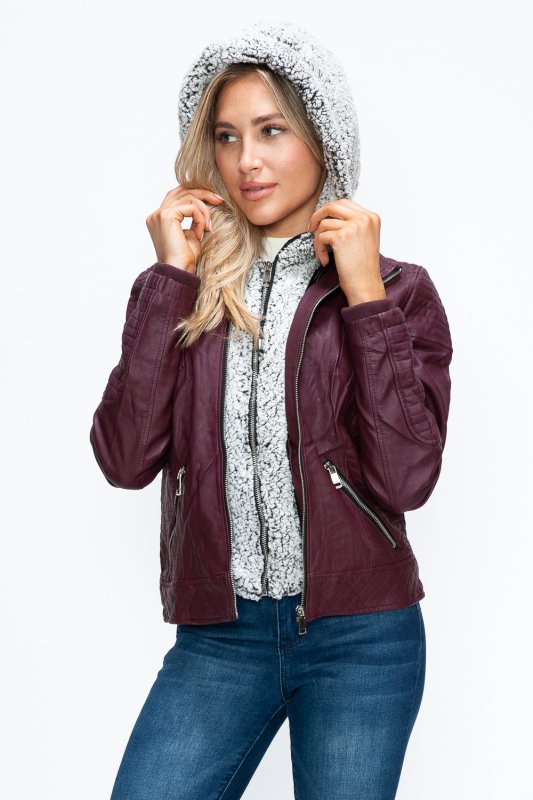 YMI Faux Layered Double - Zipper Jacket with Fuzzy Hood