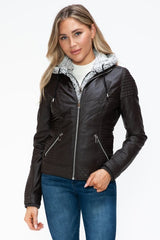 YMI Faux Layered Double - Zipper Jacket with Fuzzy Hood