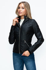 YMI Faux Layered Double - Zipper Jacket with Fuzzy Hood